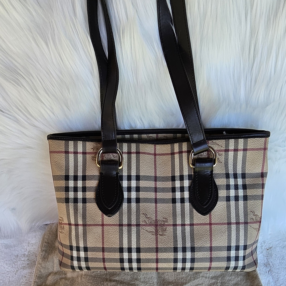 Burberry Cream and Black Shoulder Bag with Iconic Check Pattern
